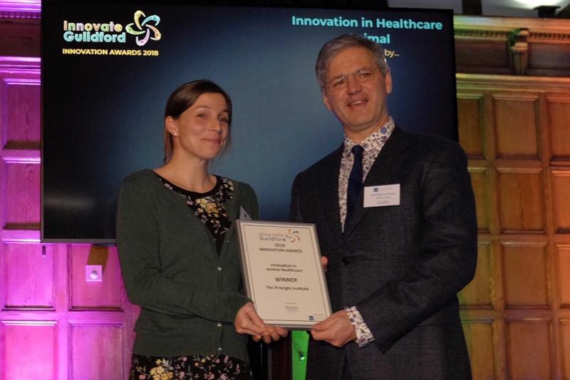 Claire colenutt receiving innovation in animal healthcare award