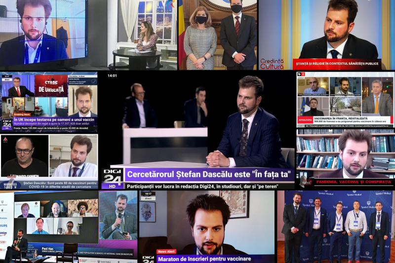 Collage of Stefan Dascalu in news studios and on television broadcasts