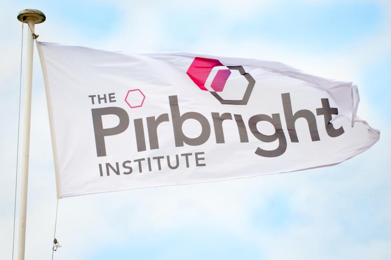 The Pirbright Institute logo on flag against blue sky