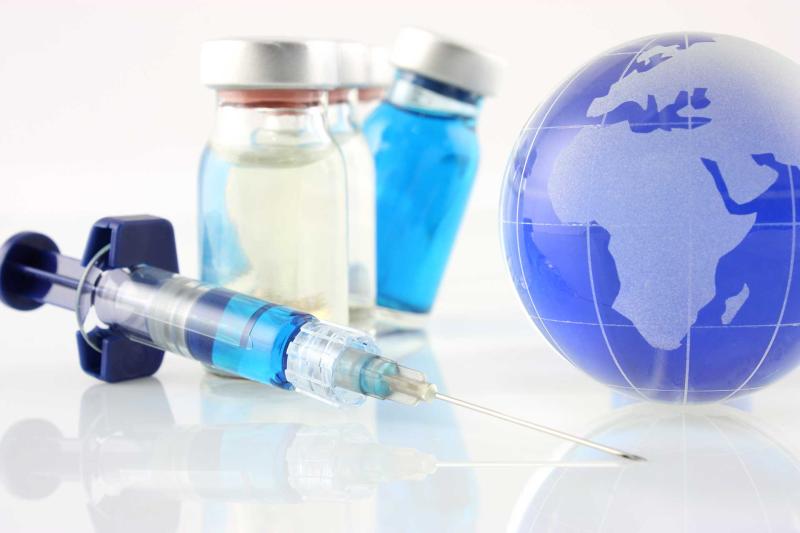 Globe and vaccine vials