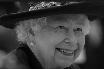 A black and white image of Her Majesty Queen Elizabeth II