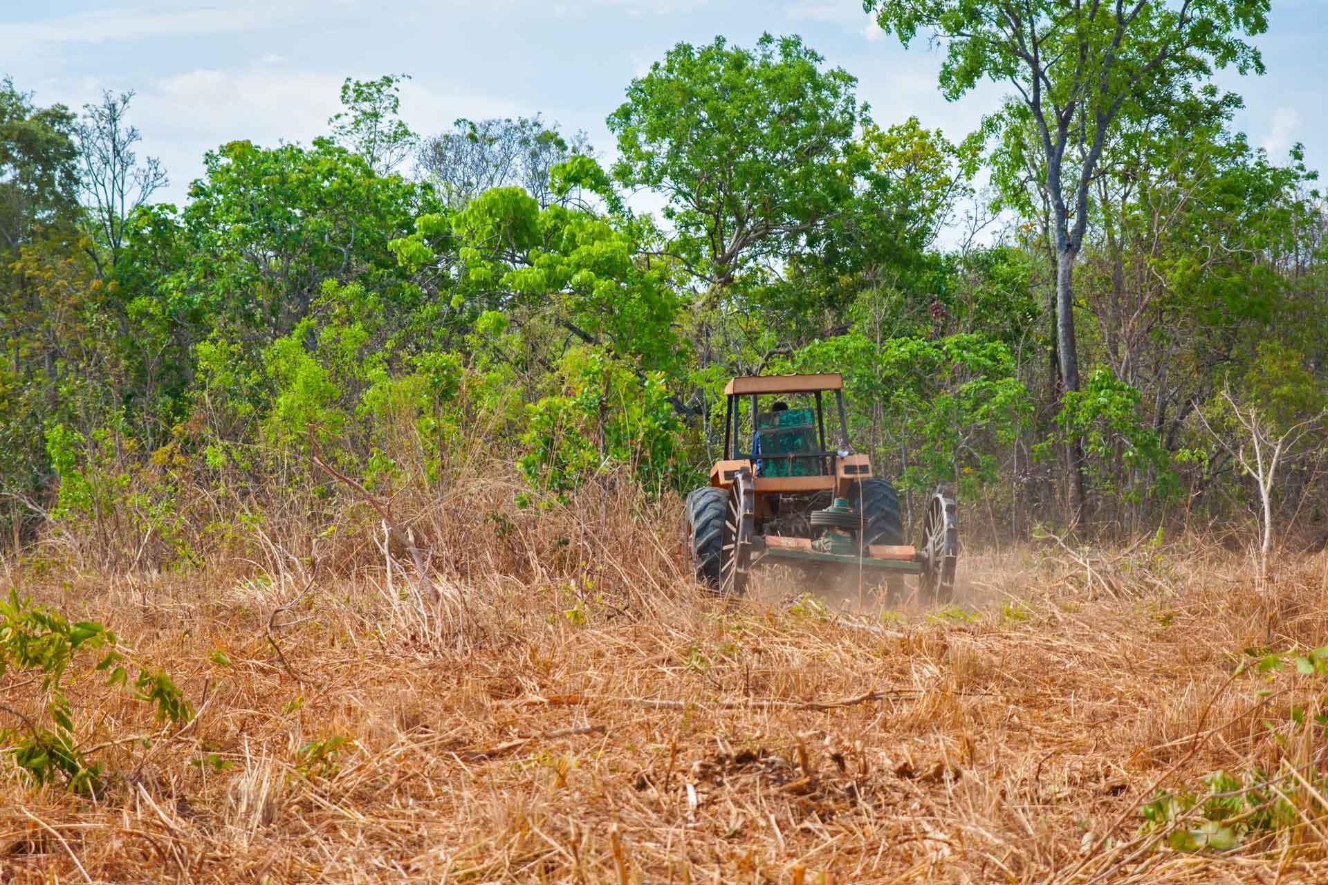 Agricultural tractor setting up pasture land stock photo Agricultural tractor setting up pasture land stock photo