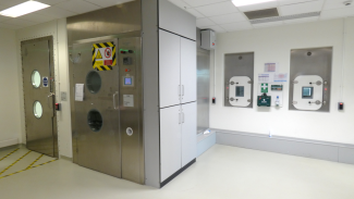 Corridors inside a high-containment facility